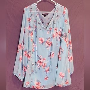 Lane Bryant Size 26 Blue Aqua Floral Blouse